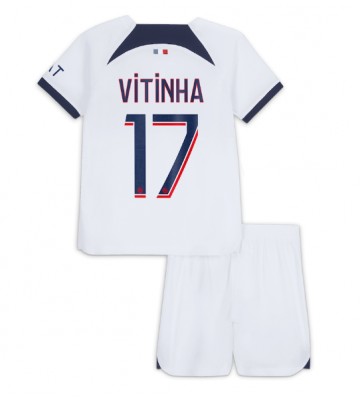 Paris Saint-Germain Vitinha Ferreira #17 Bortaställ Barn 2023-24 Kortärmad (+ Korta byxor)